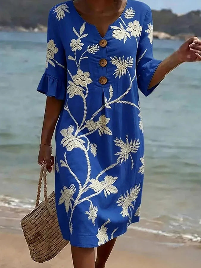 Vestido Floral Elegante Azul Marino