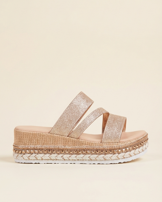 Sabela - Sandalias doradas de cuña elegantes