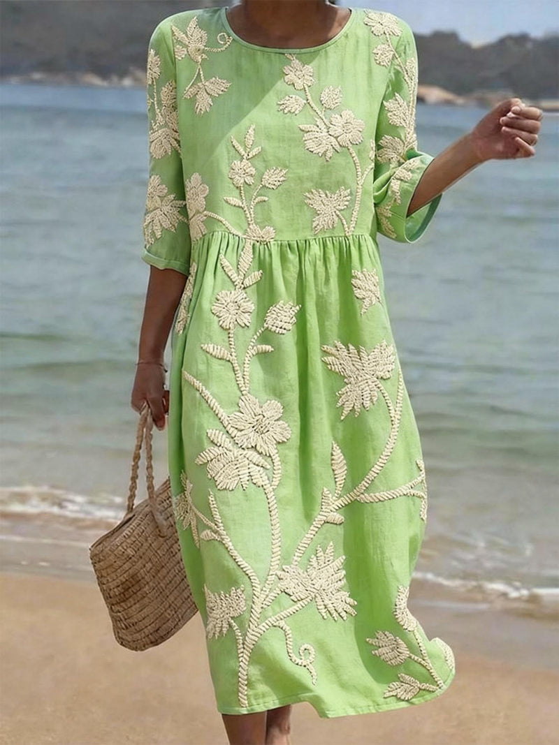 Vestido Floral Bordado Verde