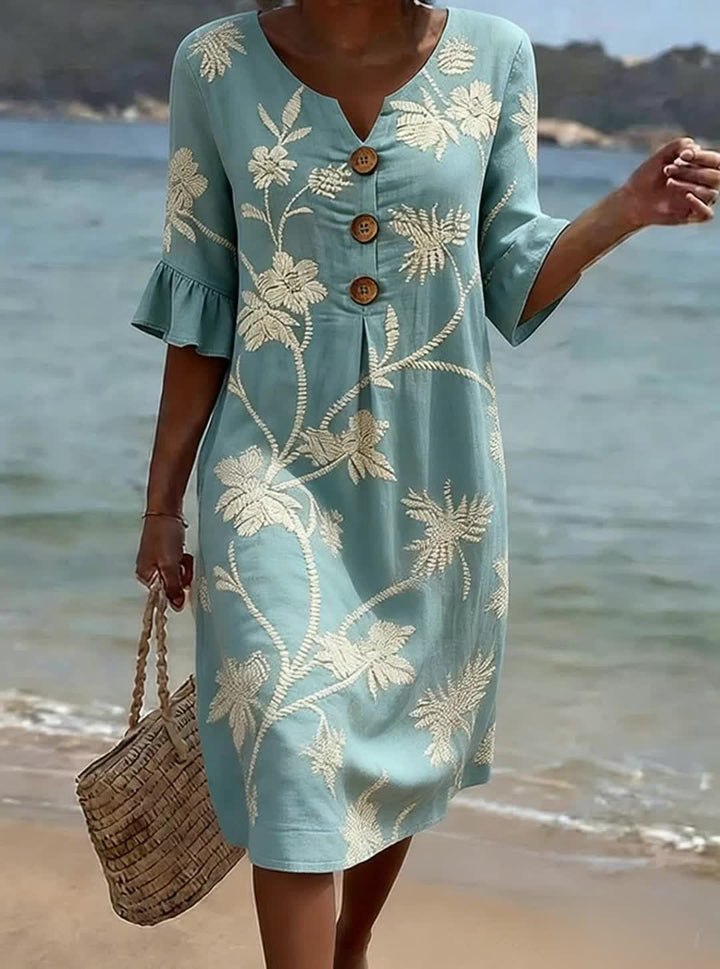 Vestido Floral Elegante Azul Claro