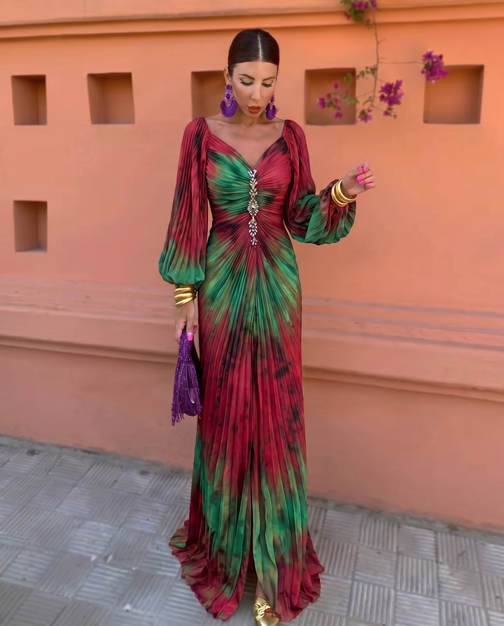 Vestido Gregoria rojo y verde, frente