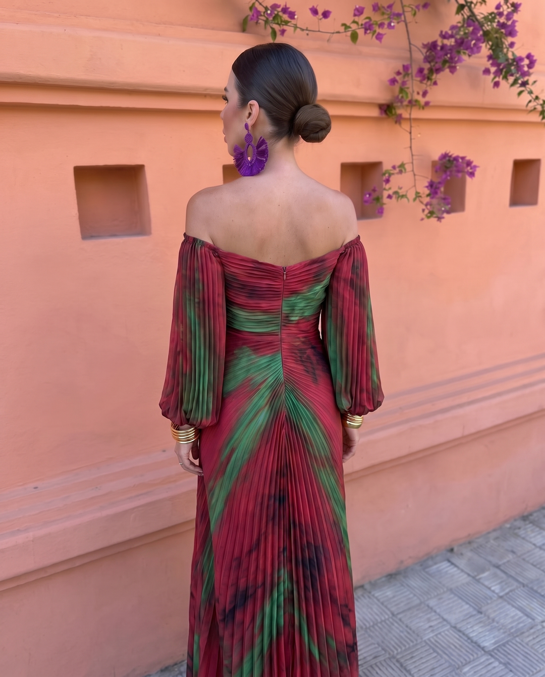 Vestido Gregoria rojo y verde, espalda