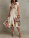 Alba | Vestido midi satinado floral elegante estilo retro